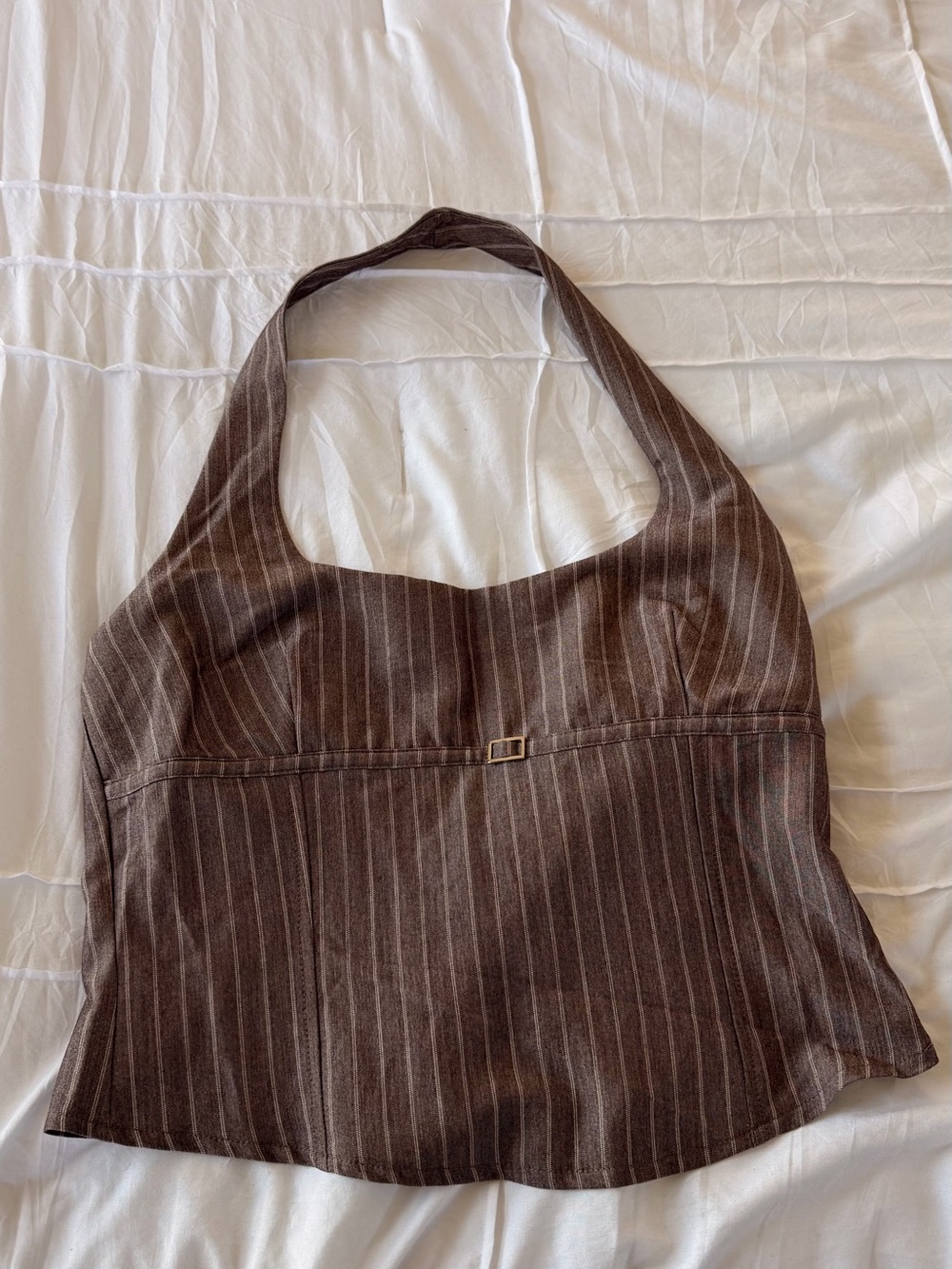 NWOT Motel Rocks Brown Pinstripe Halter Top